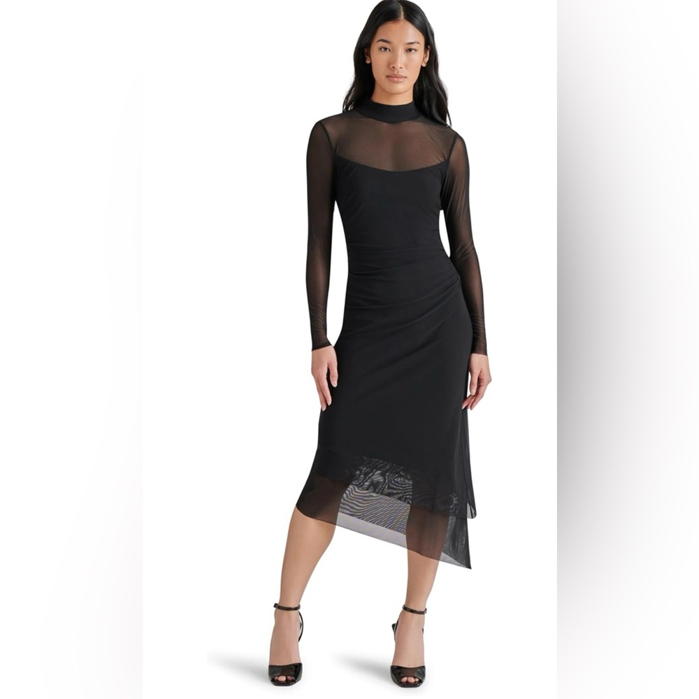 Steve Madden Black Long Sleeve Dress with Sheer Details